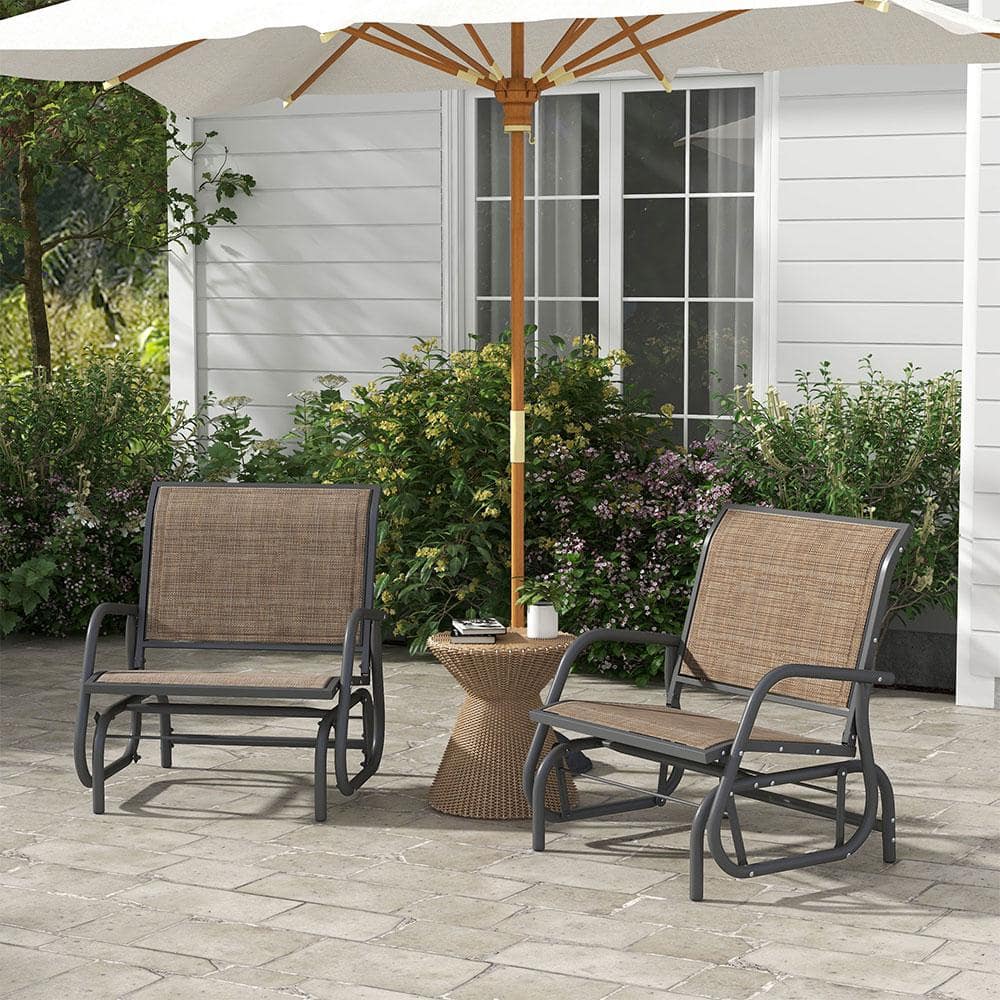29.5 in. Metal Outdoor Porch Glider, Swing Glider Chairs with Breathable Mesh Fabric, Curved Armrests, Brown (Set of 2) price history on PriceWatchPro