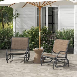 29.5 in. Metal Outdoor Porch Glider, Swing Glider Chairs with Breathable Mesh Fabric, Curved Armrests, Brown (Set of 2)