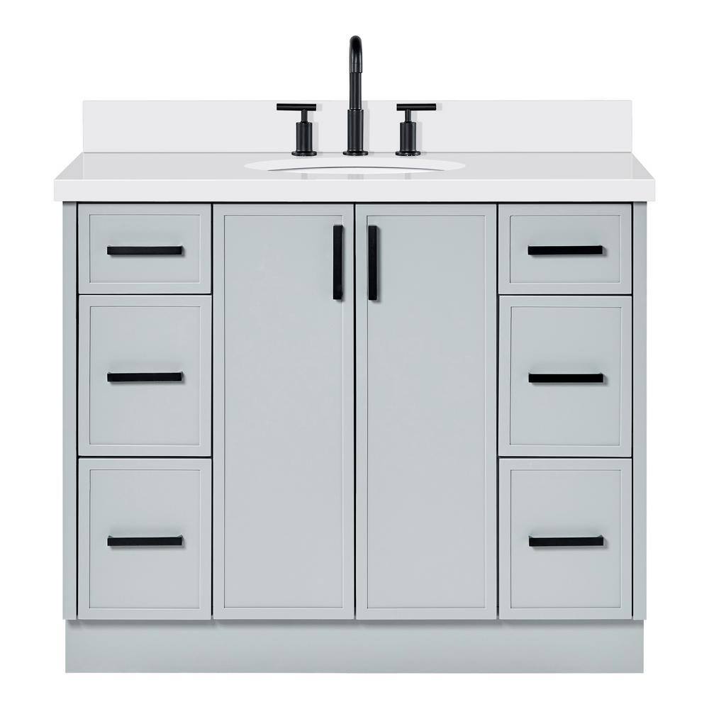 Kelly 43" Light Gray Wood Single Vanity with White Quartz Top
