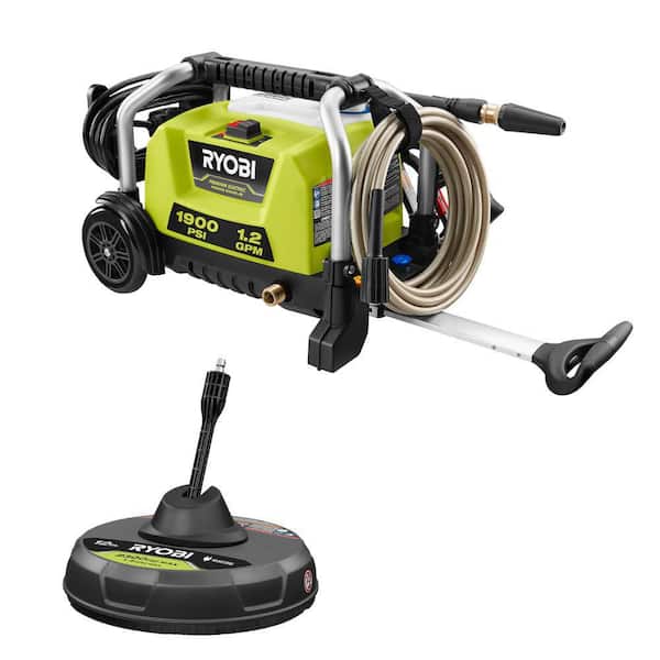 RYOBI 1900 PSI 1.2 GPM Cold Water Wheeled Electric Pressure Washer with 12 in. Surface Cleaner RYOBI 1900 PSI 1.2 GPM Cold Water Wheeled Electric Pressure Washer with 12 in. Surface Cleaner