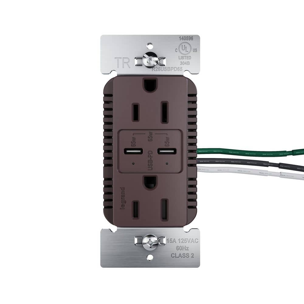 Legrand radiant 15A Tamper Resistant 65W Power Delivery USB Type C