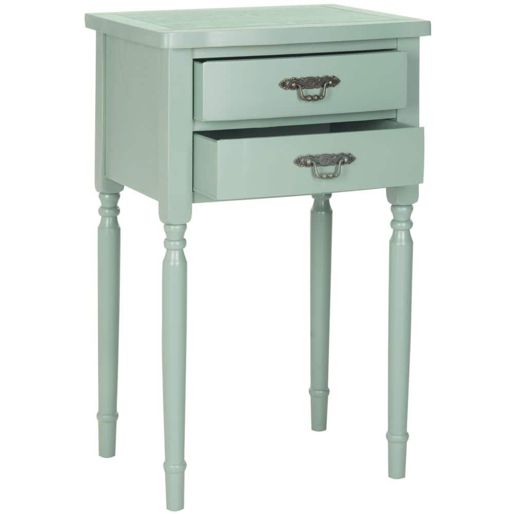 Dusty Green Transitional Poplar Wood End Table with Storage
