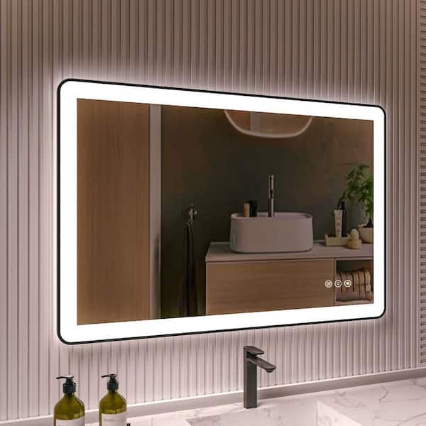 TOOLKISS Anti-Fog Dimmable LED Light Rounded Corners Frame Vanity Bathroom Mirror with Backlit and Front Light - 48x 32
