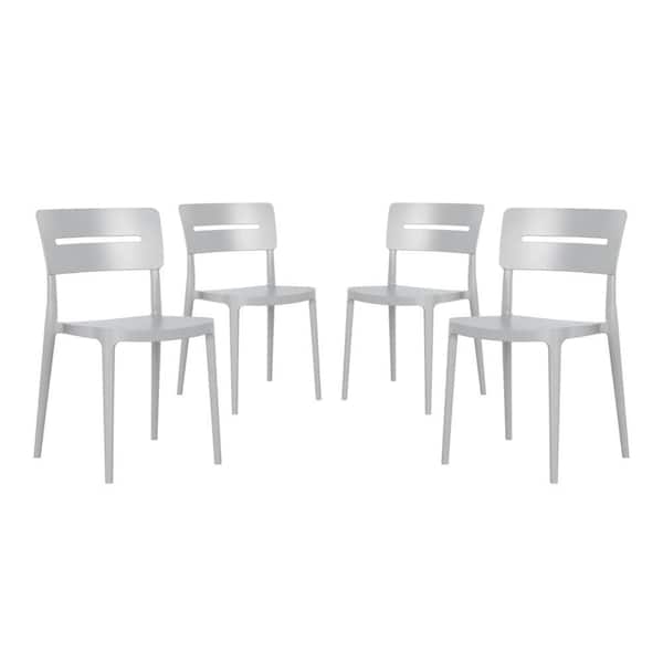 Frond and Form Outdoor Patio Modern Poly Plastic Stacking Dining Side Chair (Set of 4), Gray