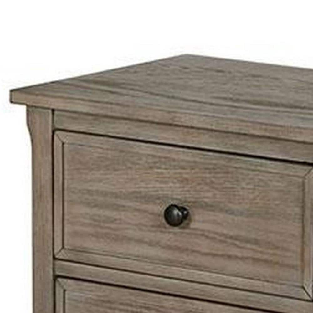 Transitional Rustic Wire-Brushed Gray Wooden 2-Drawer Nightstand