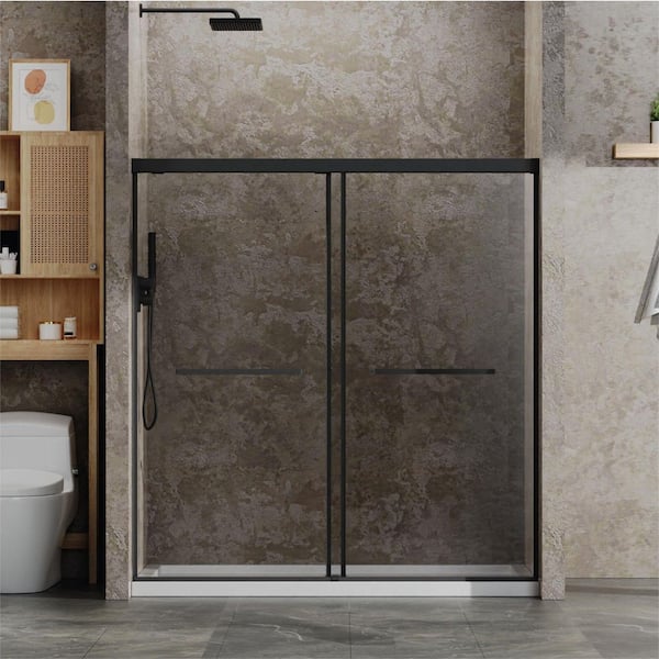 60 in. W x 62 in. H Double Sliding Frameless Soft-Close Shower Door in Matt Black with 1/4 in. Clear Glass