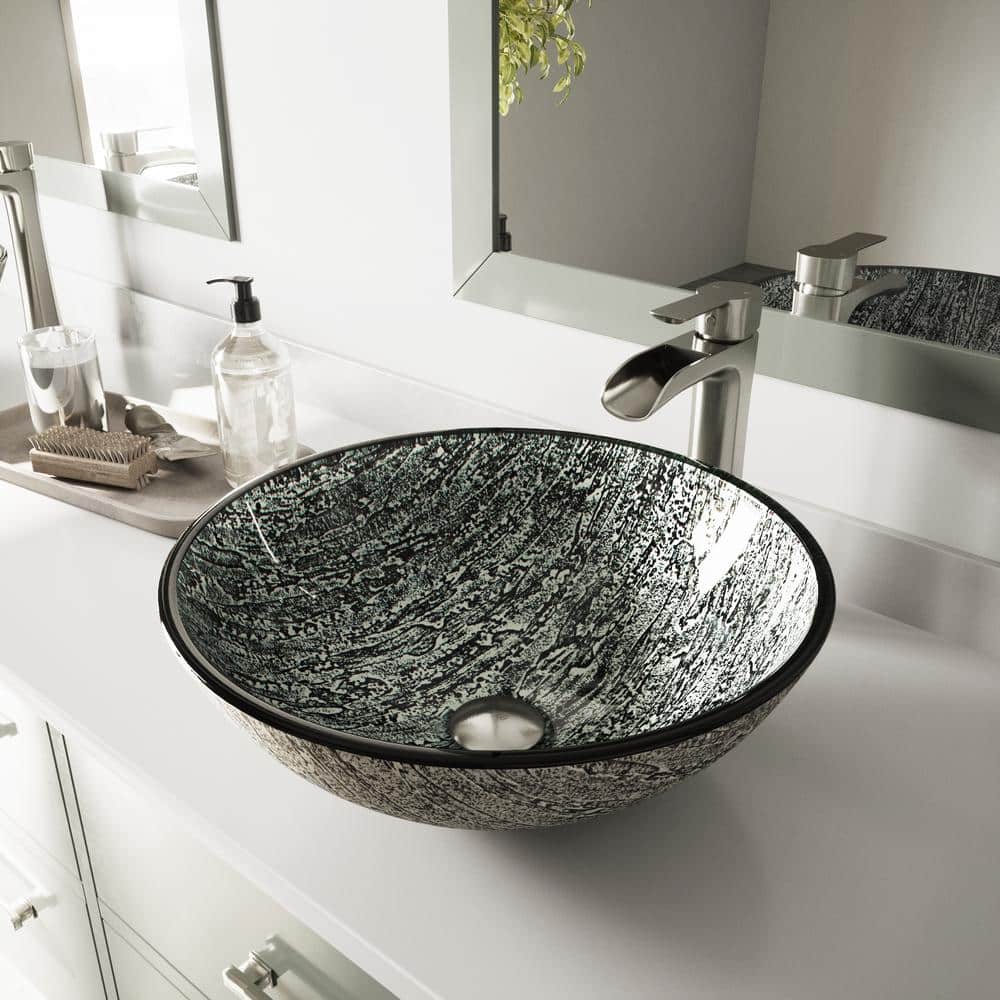 Eclipse 16.5'' Titanium Gray Circular Glass Vessel Bathroom Sink