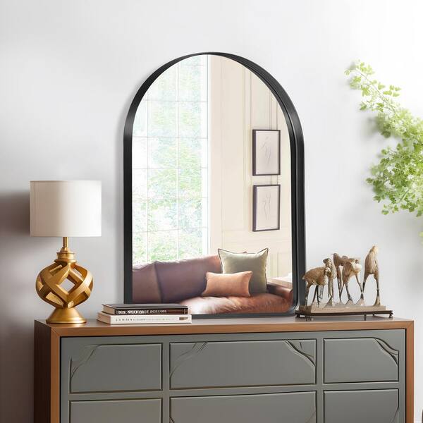 Dovelina 26 in. W x 38 in. H Alloy Aluminum Arched Framed Black Modern Wall Mirror