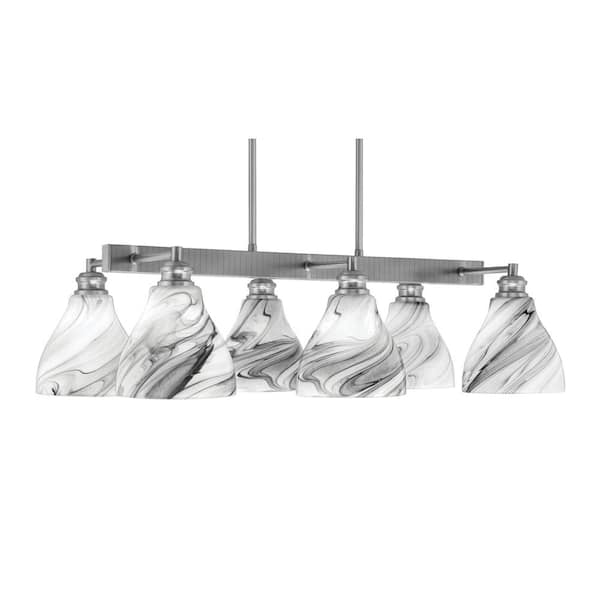 Unbranded Albany 6 Light Brushed Nickel Downlight Chandelier, Linear Chandelier for the Kitchen with Onyx Swirl Glass Shades