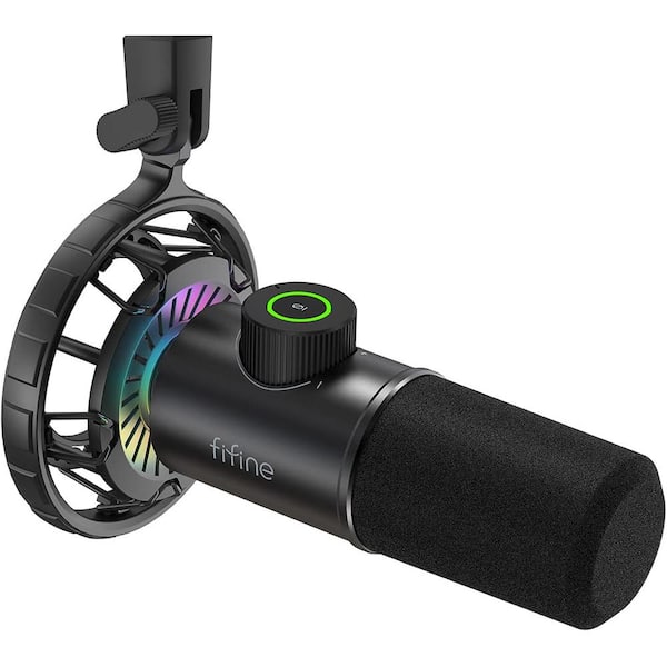 Lukyamzn USB Gaming Microphone with Tap-to-Mute Button, Headphone Jack and RGB in Black