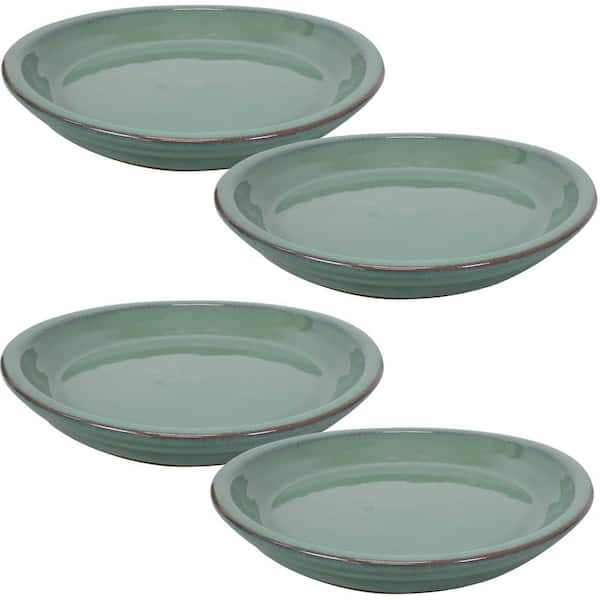 Sunnydaze 9 in. Seafoam Ceramic Planter Saucer (Set of 4)