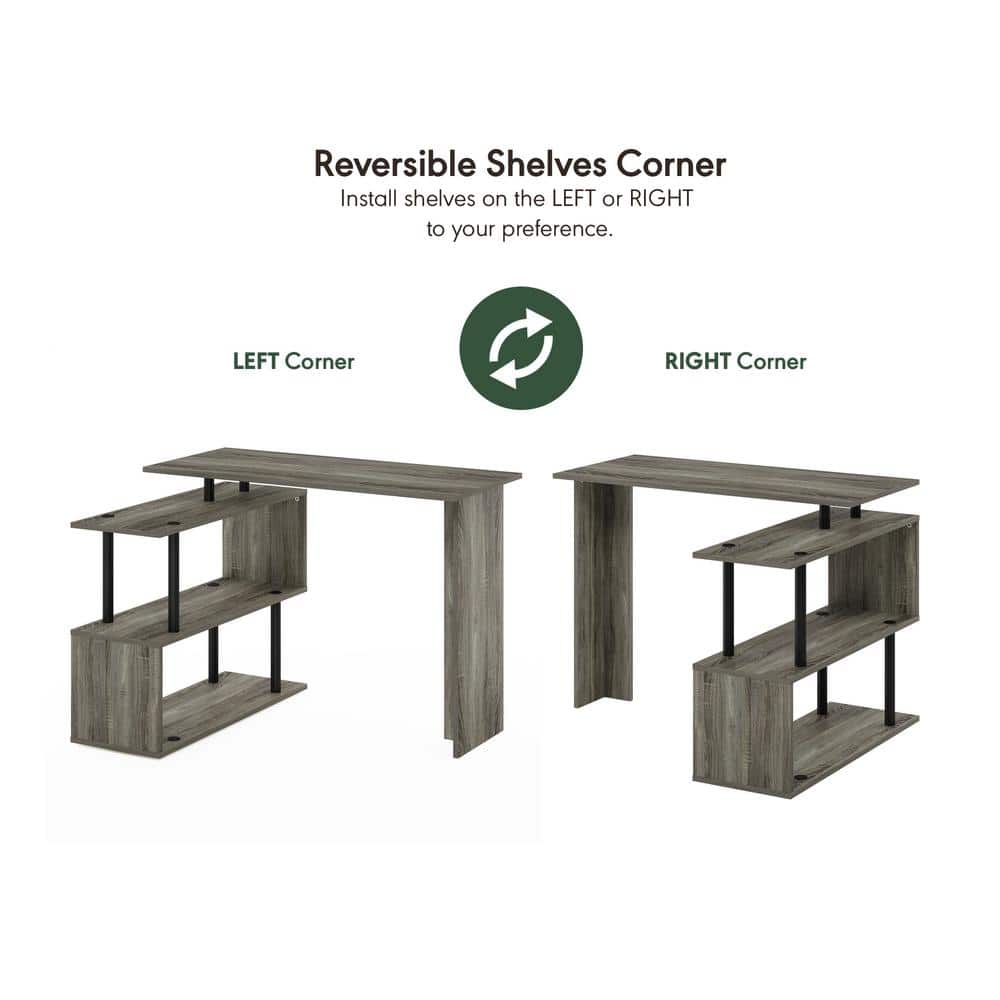 Luxe Gray Wooden L-Shape Corner Computer Desk with 3-Tier Shelves