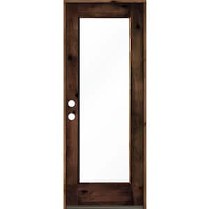30 in. x 80 in. Rustic Knotty Alder Wood Clear Full-Lite Red Mahogony Stain Right Hand Inswing Single Prehung Front Door