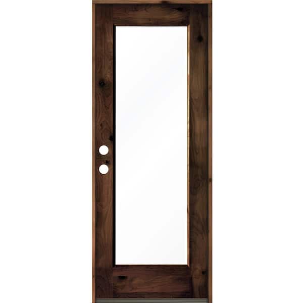 Krosswood Doors 30 in. x 80 in. Rustic Knotty Alder Wood Clear Full-Lite Red Mahogony Stain Right Hand Inswing Single Prehung Front Door