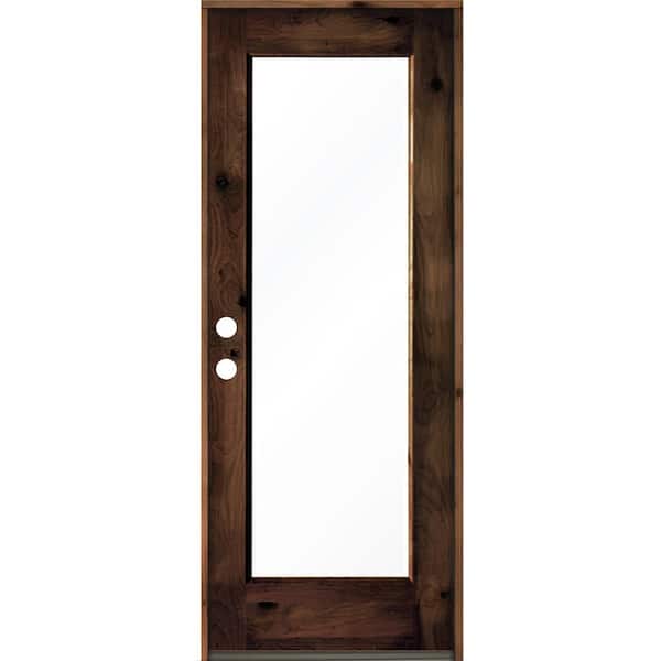 Krosswood Doors 32 in. x 80 in. Rustic Knotty Alder Wood Clear Full-Lite Red Mahogony Stain Right Hand Inswing Single Prehung Front Door