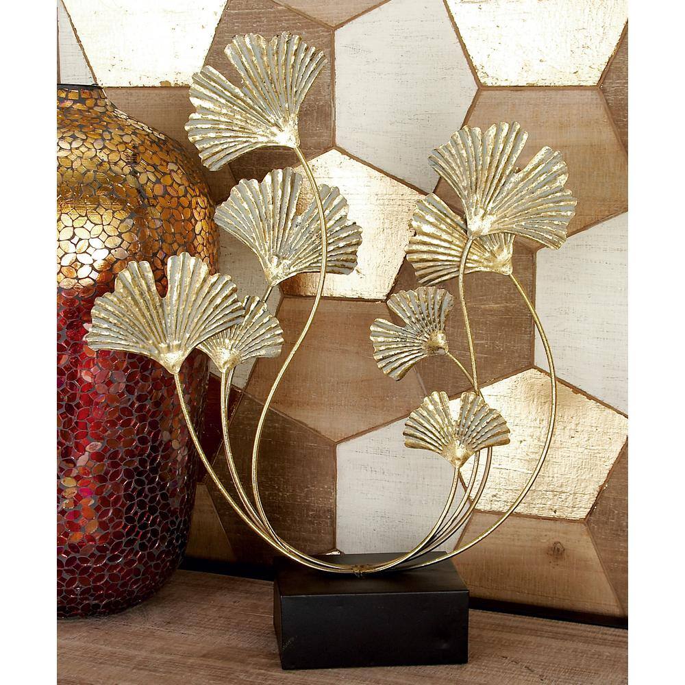 22" Gold Distressed Metal Floral Leaf Sculpture