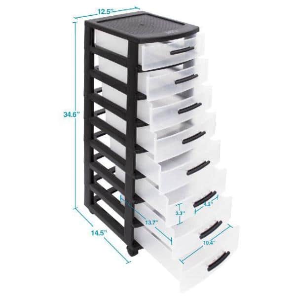 MQ 3-Drawer Plastic Rolling Storage Cart with Casters in Black (2 Pack)
