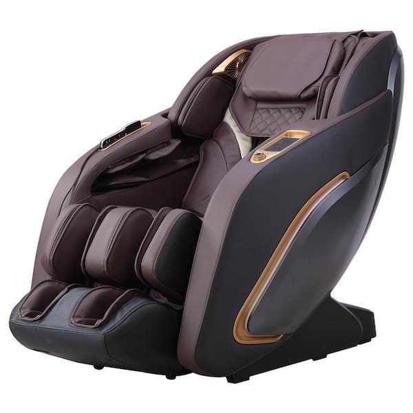 Furniture of America Greer Brown Leatherette Massage Chair With SL-Track, Bluetooth, Wireless Charging, USB Port, Zero Gravity, Heat