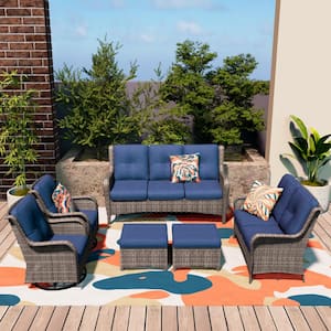 Patio Furniture Set 6-piece Outdoor Patio Conversation Set with Blue Cushions Lawn Furniture