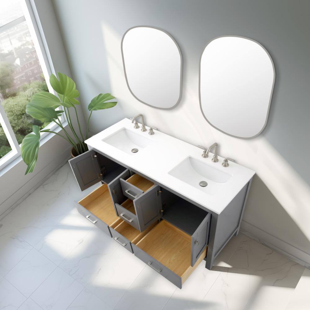 Vanea 60" Gray Double Sink Freestanding Bathroom Vanity with Quartz Top