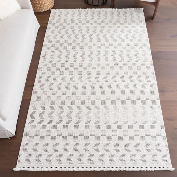 Allona Geometric Tassels Area Ivory 10 ft. x 14 ft. Indoor Area Rug