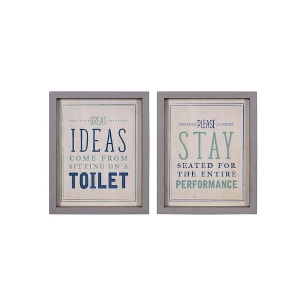 Stratton Home Decor "Humorous Bathroom" 2-Piece . Wood Framed Typography Art Print 10 in. x 8 in.