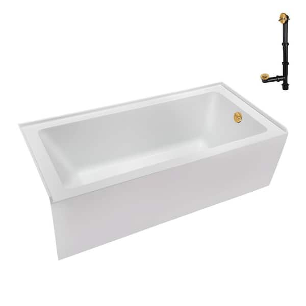 60 in. x 30 in. Soaking Acrylic Alcove Bathtub with Right Drain in Glossy White, External Drain in Brushed Gold