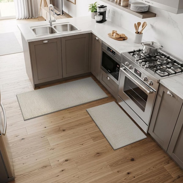 1 ft. x 2 ft. Bone Silky Pieces Solid Non Slip Easy Clean Non Shedding Modern Indoor Area Rug