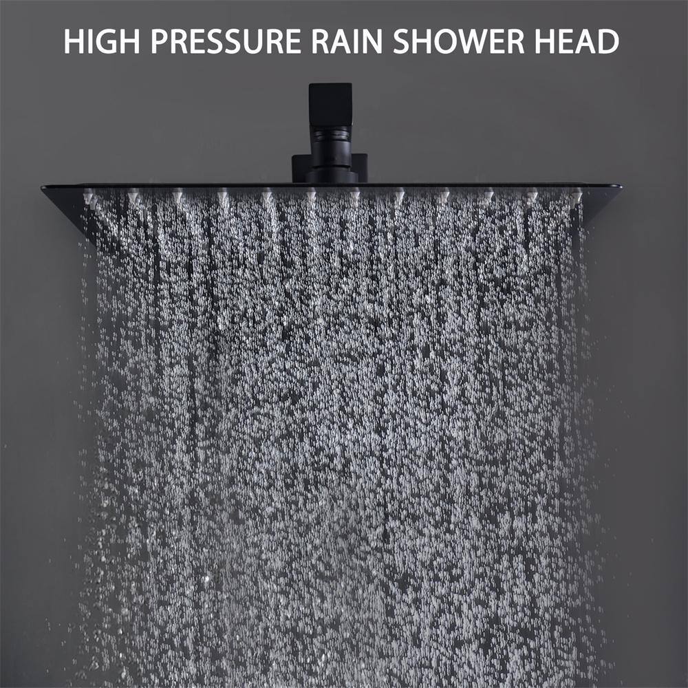 Large Matte Black Stainless Steel Dual Rain Shower System