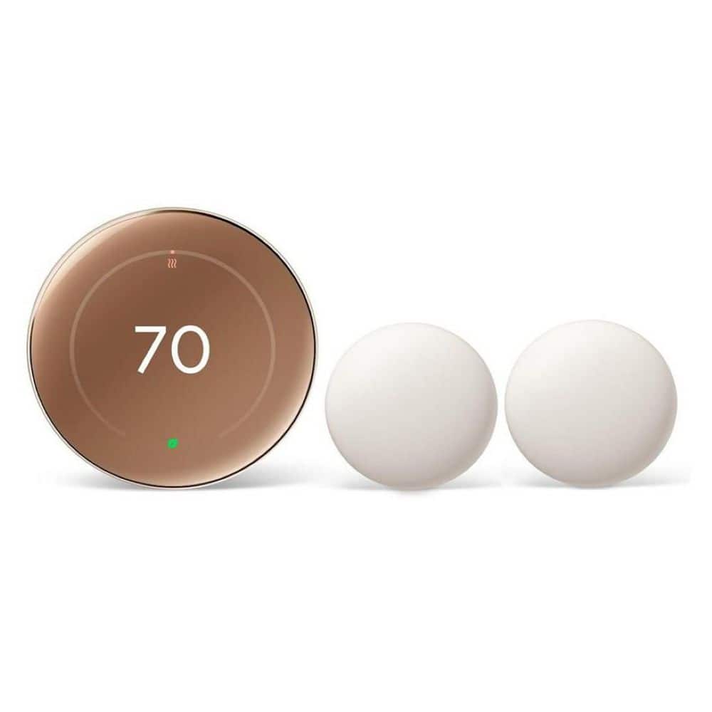 Nest Learning Thermostat (4th Gen) with Nest Temperature Sensor (2nd Gen) 2-Pack - Polished Gold
