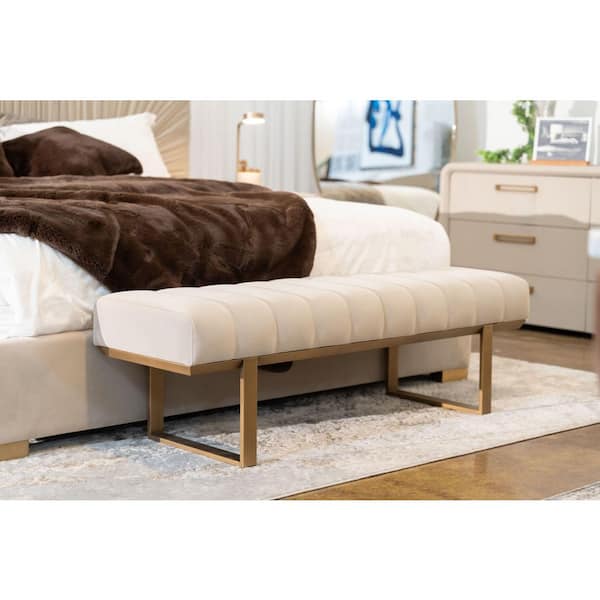 Modrest Robles Modern Beige and Antique Brass 58.3 in. Bedroom Bench Without Back