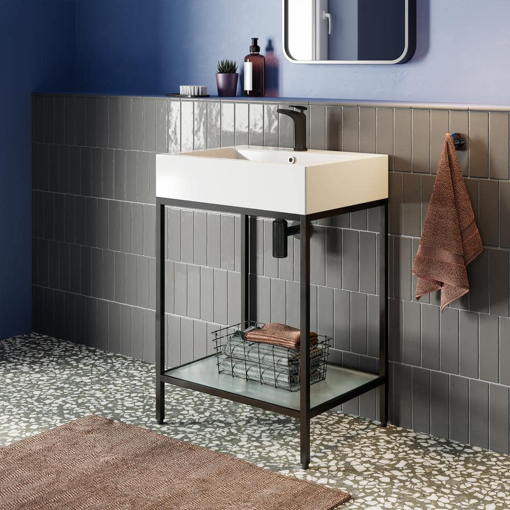 Pierre 24" Matte Black Metal Frame Freestanding Bathroom Vanity