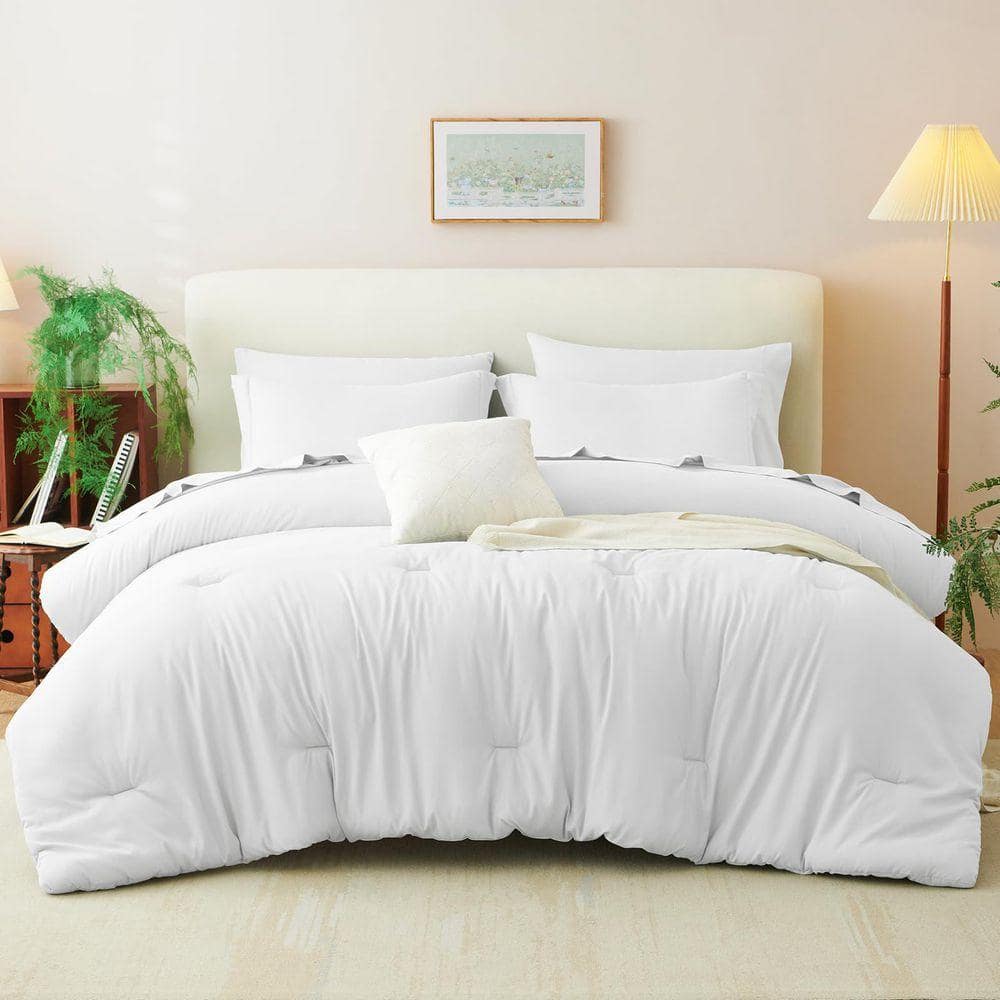 Solid White 7 Pieces Comforter Set Microfiber Full Size Bed in a Bag ...