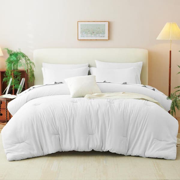 Solid White 7 Pieces Comforter Set Microfiber Full Size Bed in a Bag ...