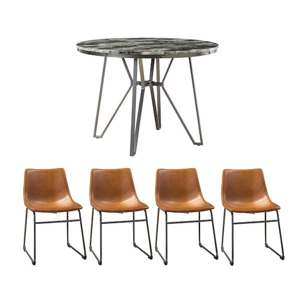 JAYDEN CREATION Ruiman 5-Piece Black Small Dining Table Dinette Set for 4 with Metal Legs