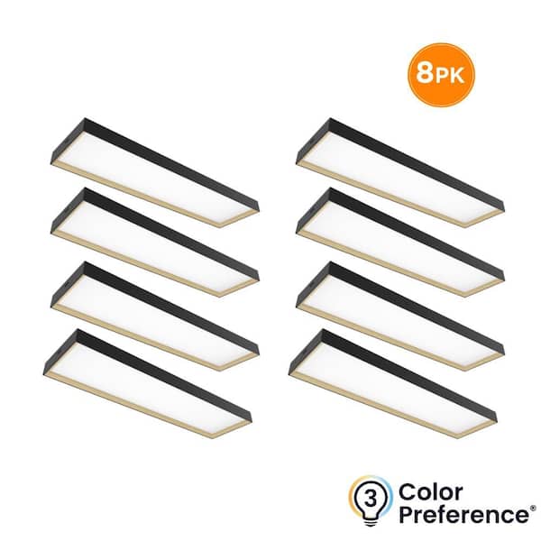 VERMONT 4 ft. x 12 in. Black with Oak Accent LED Flush Mount Ceiling Light 4500LM 55W 3000K 4000K 5000K Dimmable 8-Pack