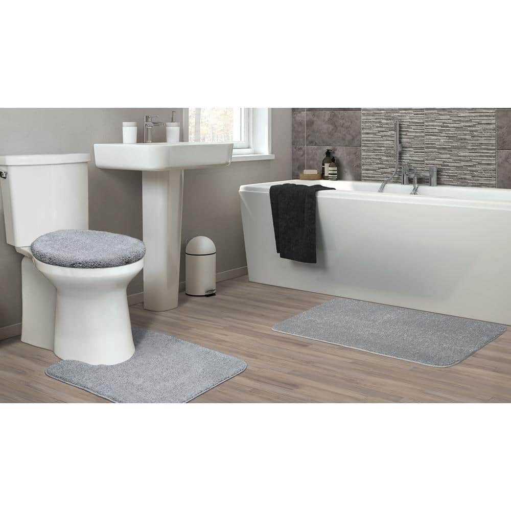 Gramercy Silver 3-Piece Washable Polypropylene Bathroom Rug Set