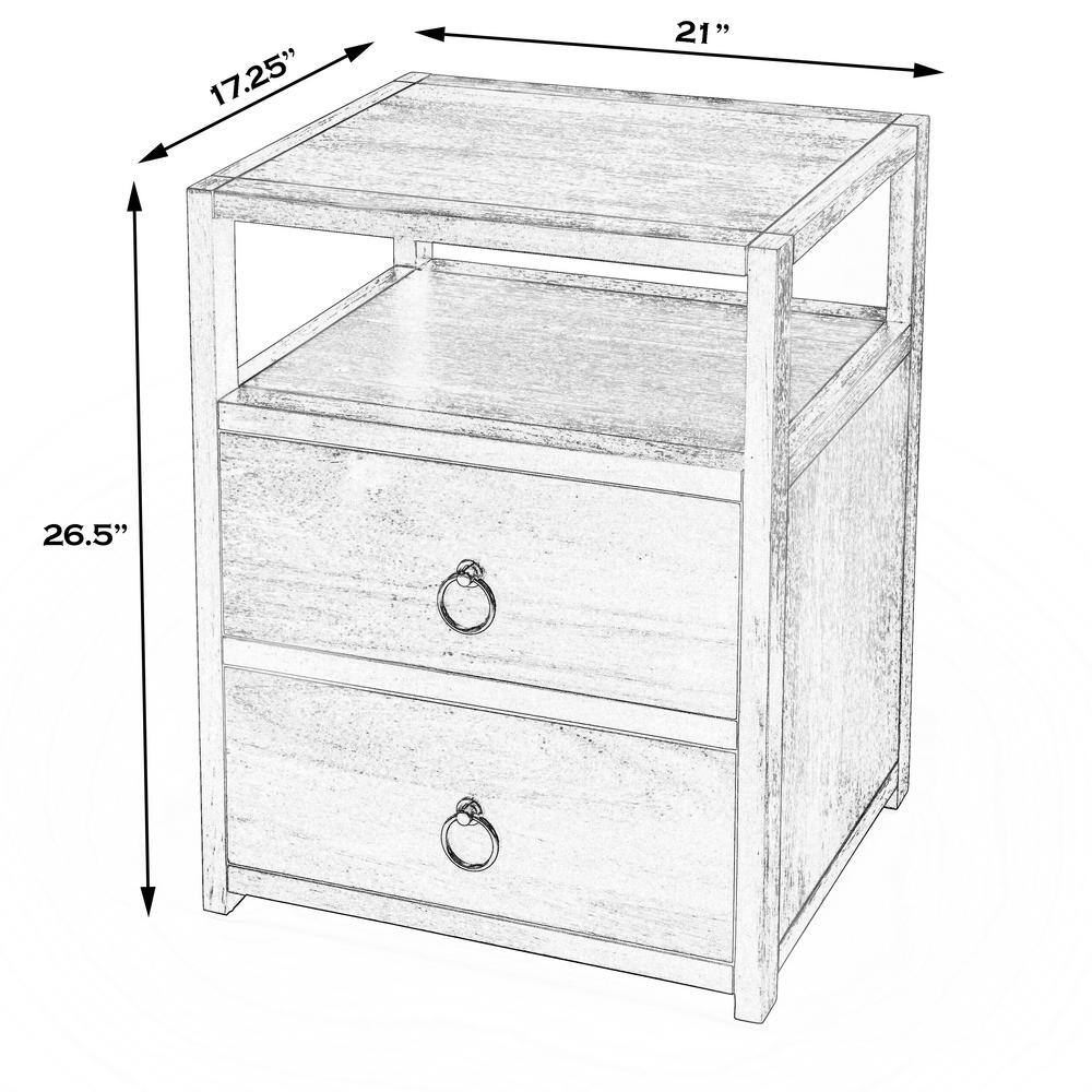 Luxe Minimalist White Acacia 2-Drawer Nightstand with Open Shelf