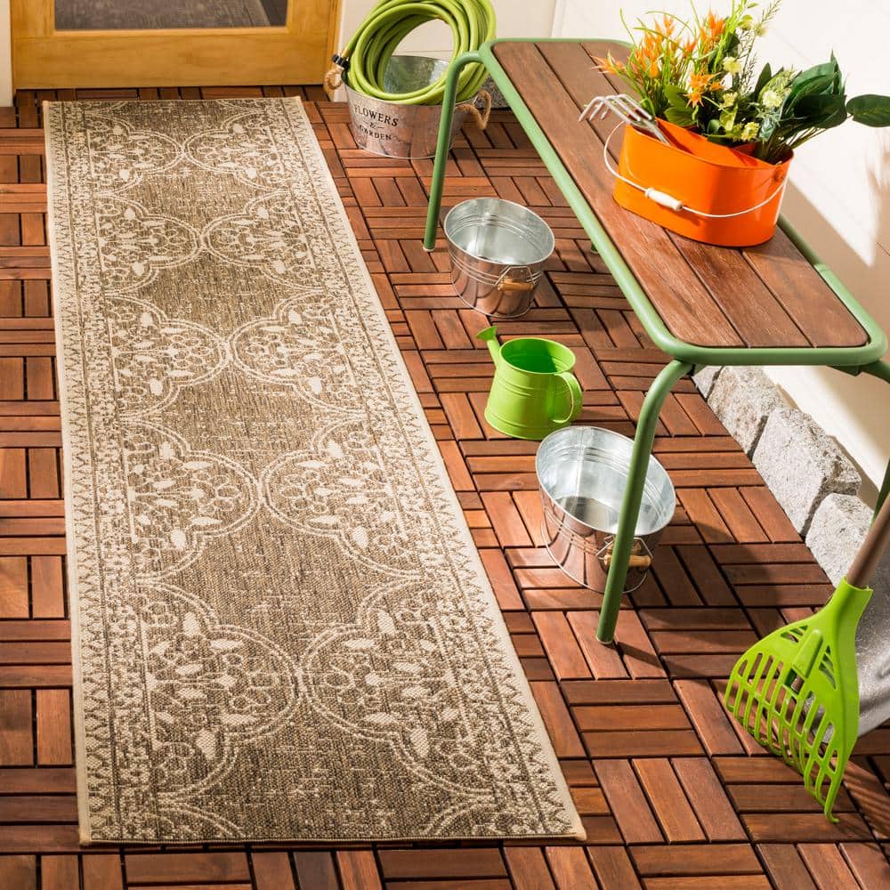 Easy-Care Cream Beige 2' x 8' Synthetic Indoor/Outdoor Runner Rug