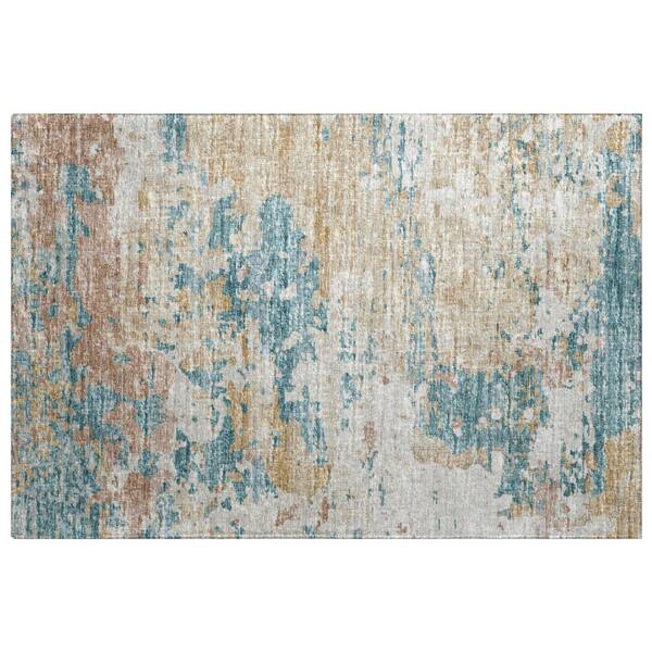 Dream Shag Premium Machine Washable Abstract ADS69 Teal 3 ft. x 4 ft. Area Rug