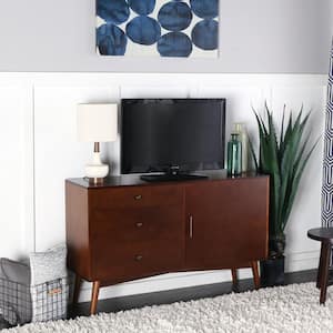 55 in. Walnut MDF TV Stand with 3 Drawer Fits TVs Up to 55 in. with Doors