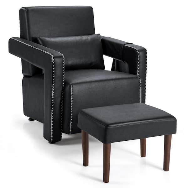 Modern Berber Fleece Single Sofa Chair Ottoman & Waist Pillow - Black