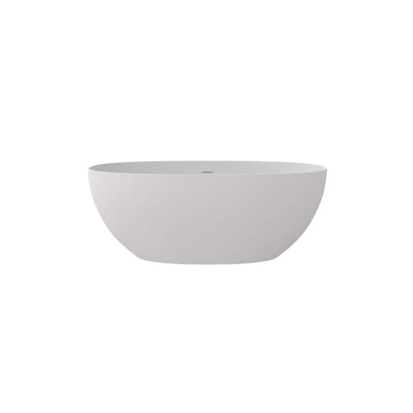 59 in. x 31 in. Stone Resin Freestanding Soaking Bathtub in White