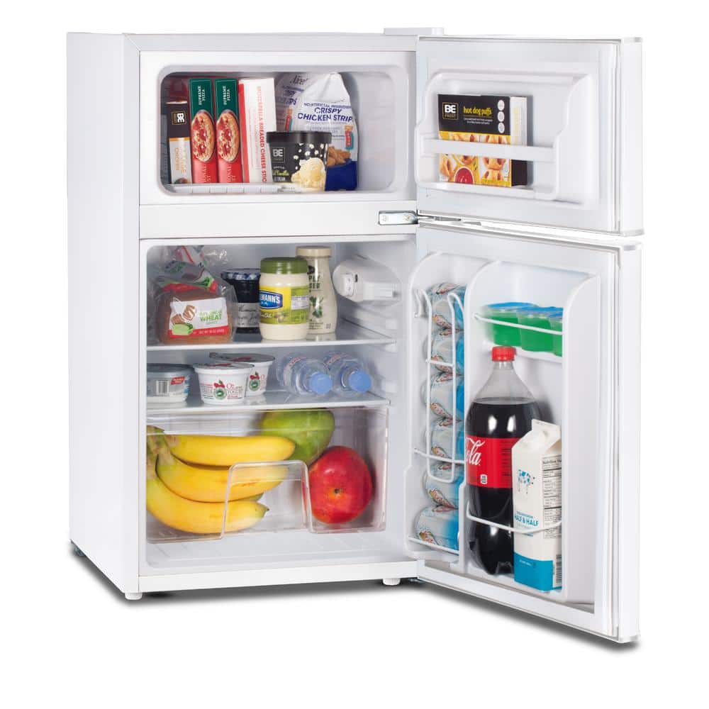 Compact White Dual Door Energy Star Refrigerator with Glass Shelves