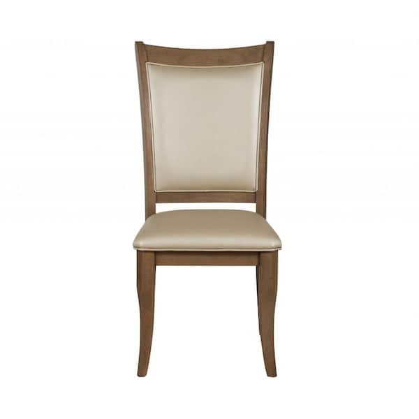 HomeRoots Beige And Brown Upholstered Faux Leather Open Back Side Chair (Set Of 2)