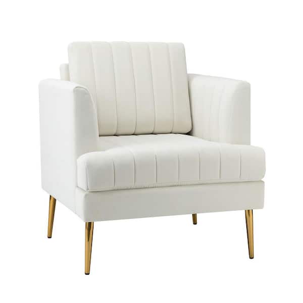 JAYDEN CREATION Tyndaridae 31 in. Ivory Polyester Arm Chair with Metal Legs