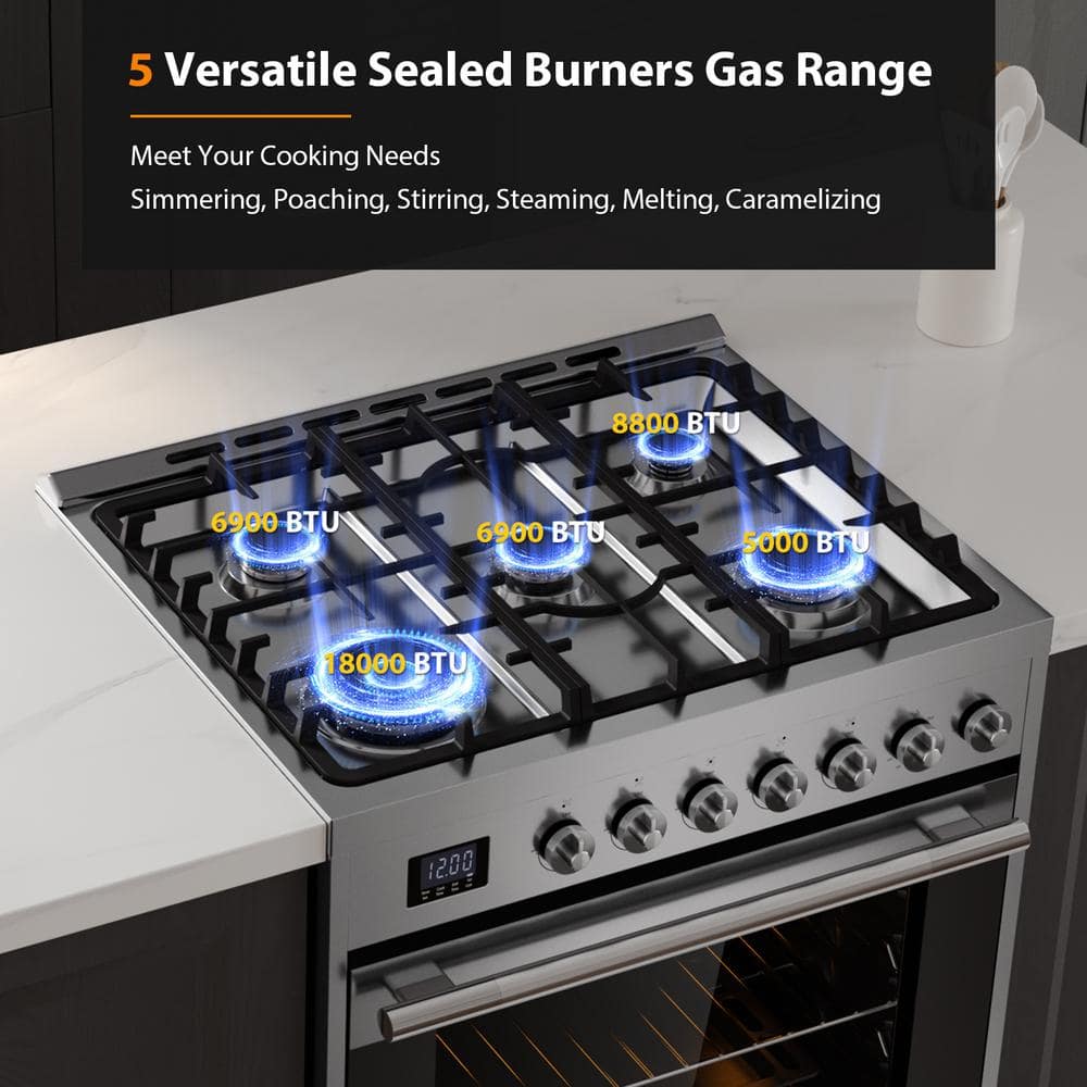 Empava 30" Stainless Steel Convection Gas Range with 5 Burners