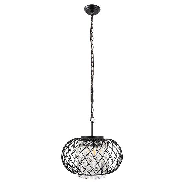 Briignite 3-Light Matte Black Drum Pendant Light with Crystal Shade, E12 Base Chandelier for Dining Room Living Room or Entryways