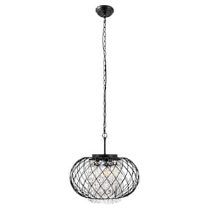 3-Light Matte Black Drum Pendant Light with Crystal Shade for Dining Room Living Room or Entryways, E12 Base Chandelier