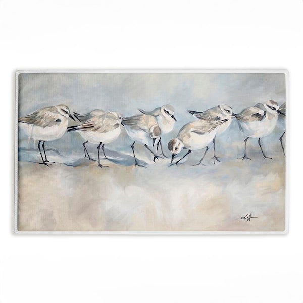 Shore Birds In A Line 18 in. x 30 in. Beige Graphic Polyester Blend Rectangle Bath Mat